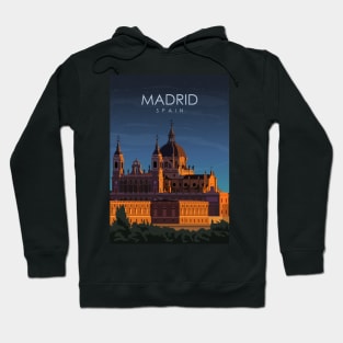 Madrid Spain Vintage Minimal Retro Travel Poster at Night Hoodie